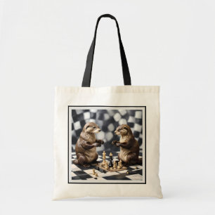 Two Otters Playing Chess, Tote Bag