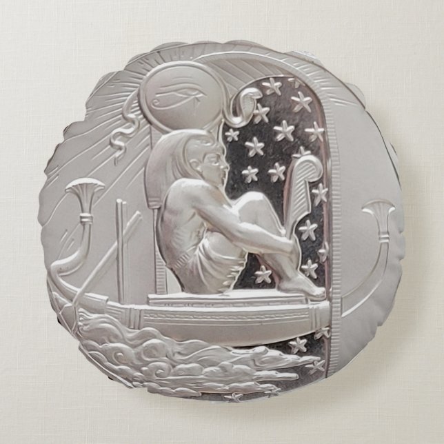 Two Ounce Silver Ra and Scarab Round Pillow (Front)