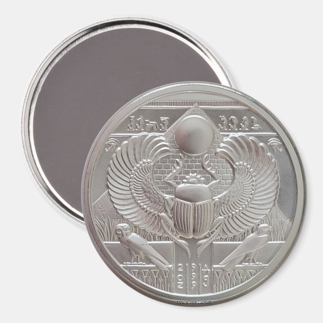 Two Ounce Silver Scarab Round  Magnet (Front/Back)