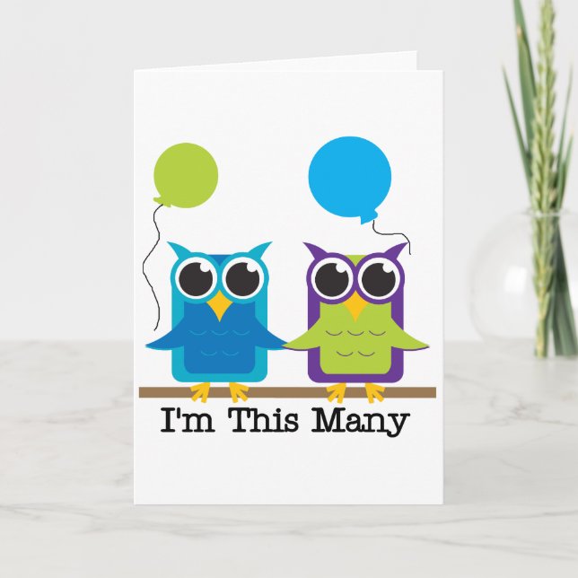 Two Owls I'm This Many Birthday Tshirts Card (Front)