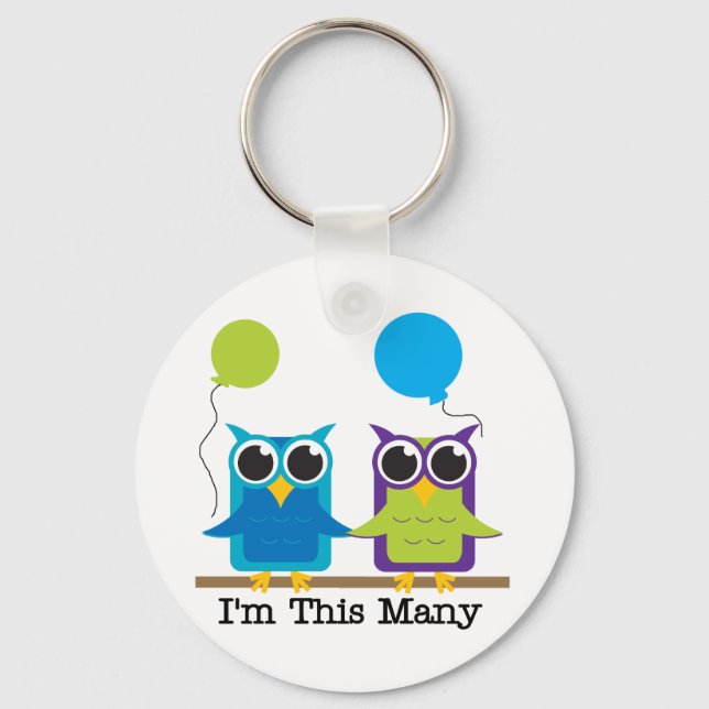 Two Owls I'm This Many Birthday Tshirts Keychain (Front)