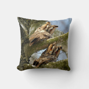 Two Owls in the Woods, birds, wildlife Throw Pillo Pillow