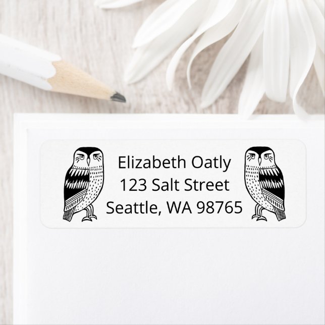 Two Owls Line Drawing Cute CUSTOM Return Address (Insitu)