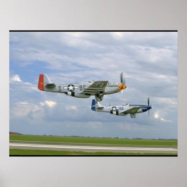 Two P51 Mustangs Flying By._WWII Planes Poster (Front)
