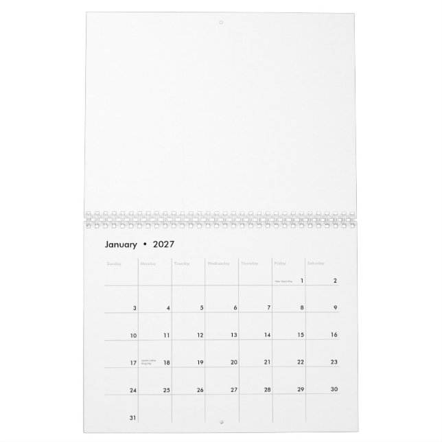 Two Page MediumCalendar, White Calendar (Jan 2027)