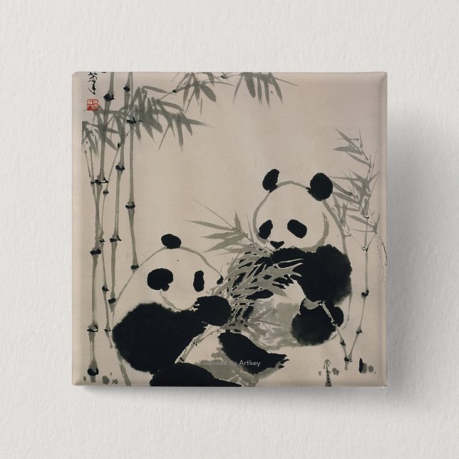 Two Pandas 2 Inch Square Button (Front)