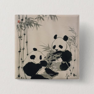 Two Pandas 2 Inch Square Button