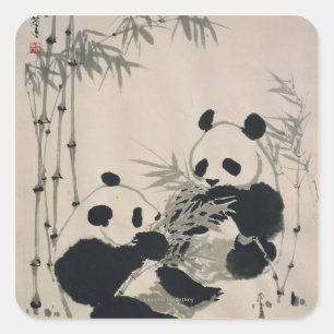 Two Pandas Square Sticker