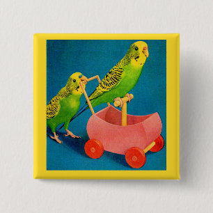 two parakeets 2 inch square button