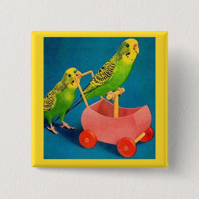 two parakeets 2 inch square button (Front)