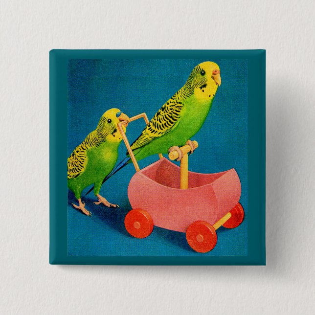 two parakeets 2 inch square button (Front)