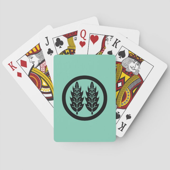 Two parallel holly leaves in circle playing cards (Back)