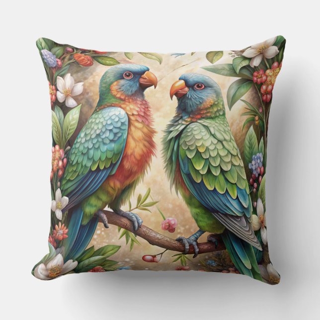 Two Parrots Throw Pillow (Front)