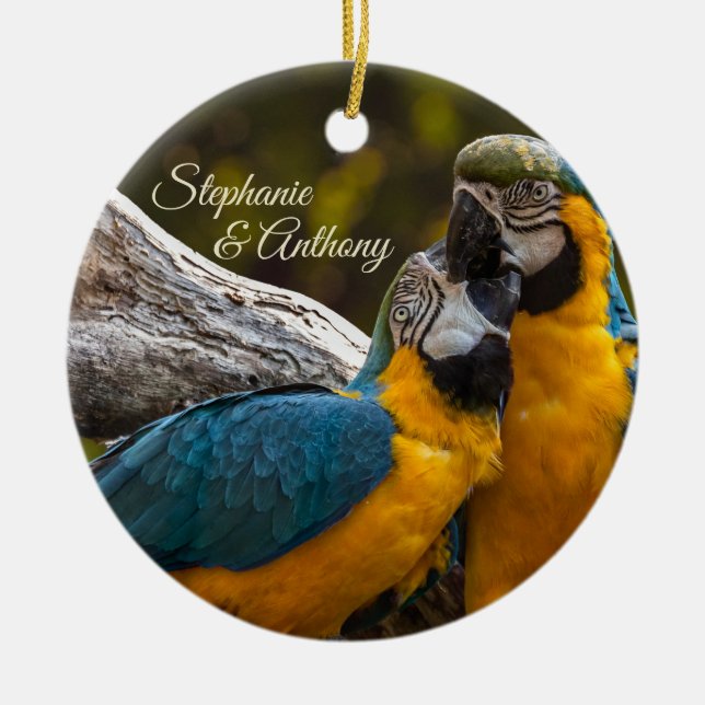 Two Parrots Tropical Birds  Ceramic Ornament (Front)