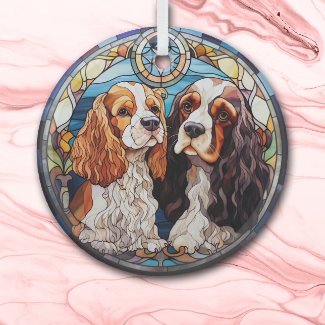 Two Parti Colour Spaniels Stained Glass Ornament (Creator Uploaded)