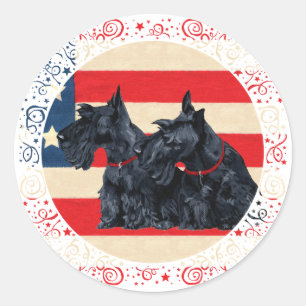 Two Patriotic Scottish Terriers Classic Round Sticker
