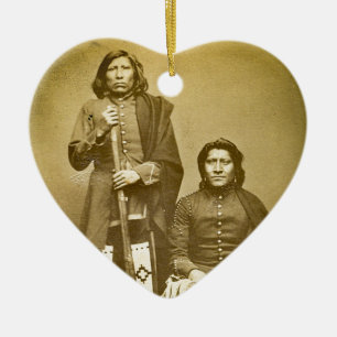 Two Pawnee Scouts 1870s Stereoview Vintage Ceramic Ornament