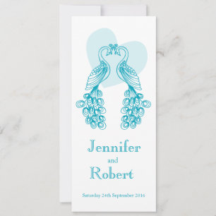 Two Peafowl teal wedding invitation