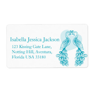 Two peafowl wedding return reply label