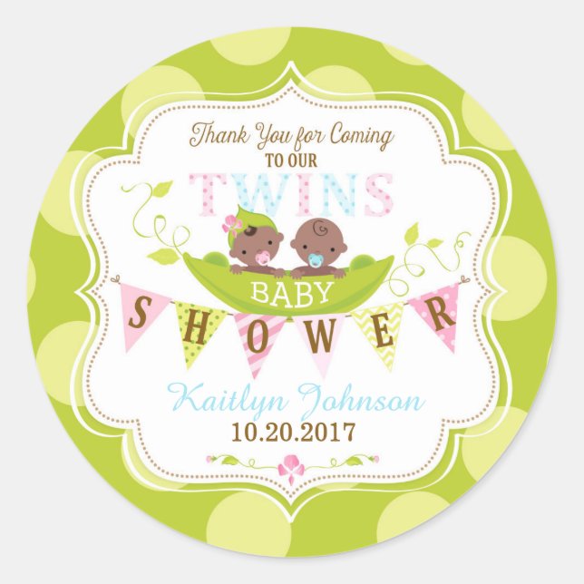 Two Peas in a Pod African Twins Boy Girl Thank You Classic Round Sticker (Front)