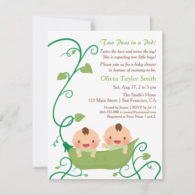 Two Peas in a Pod Baby Shower Invitations (Front)