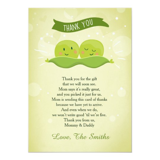 Two peas in a pod Baby shower Thank you card Twin