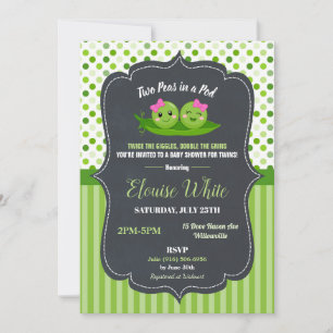 Two Peas in a Pod Baby Shower Twins Baby Girls Invitation