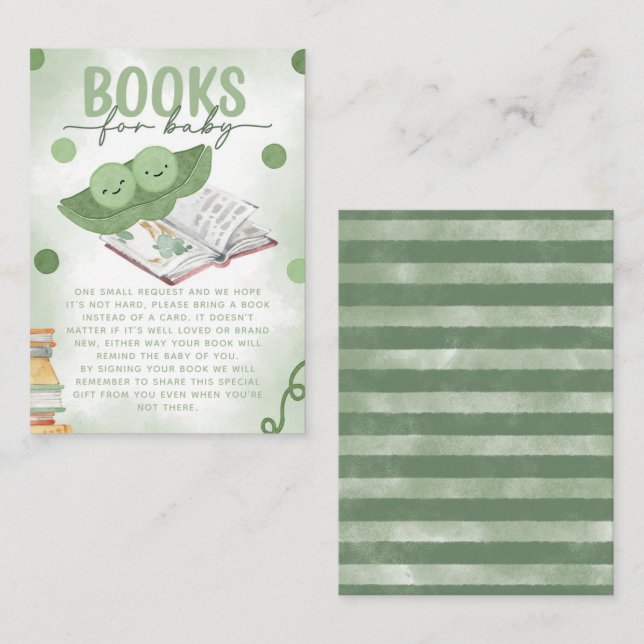 Two Peas in a Pod Books for Baby Shower Enclosure Card (Front/Back)