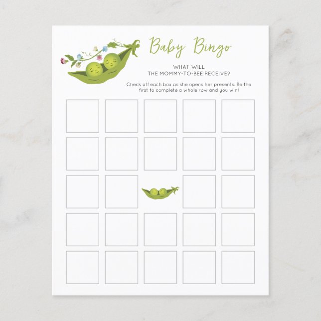 Two Peas in a Pod Twin Baby Shower Bingo Game (Front)