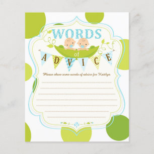 Two Peas in a Pod Twin Boys Advice Card
