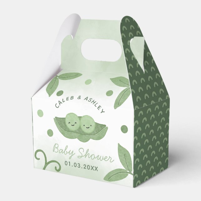 Two Peas In a Pod Twin Boys Baby Shower Favor Box (Front Side)