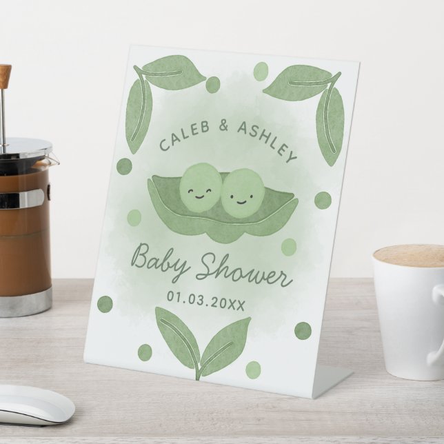 Two Peas In a Pod Twin Boys Baby Shower Pedestal Sign (In SItu)