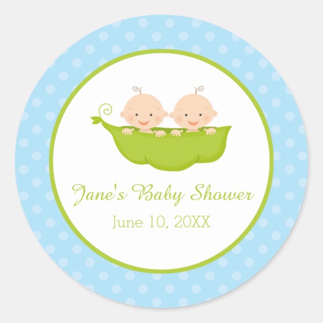 Two Peas in a Pod, Twin Boys Personalized Classic Round Sticker (Front)
