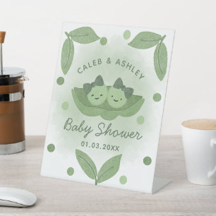 Two Peas In a Pod Twin Girls Baby Shower Pedestal Sign