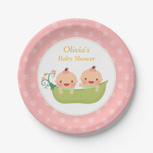 Two Peas in a Pod Twin Girls Baby Shower Pink Paper Plate