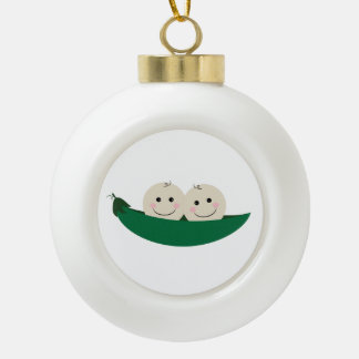 Two Peas in a Pod Twins Baby Ceramic Ball Christmas Ornament
