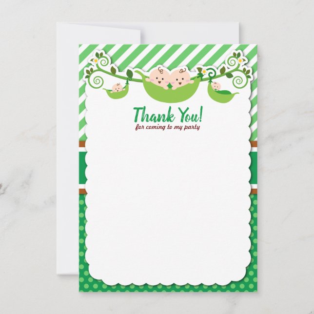 Two Peas In A Pod Twins Baby Shower Birthday Thank You Card (Front)