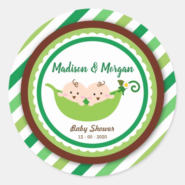 Two Peas In A Pod Twins Baby Shower Classic Round Sticker (Front)