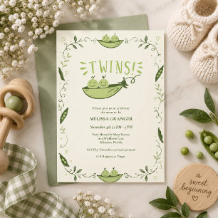 Two Peas in a Pod Twins Baby Shower Invitation
