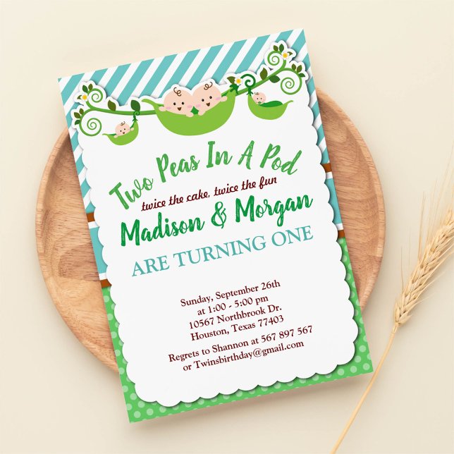 Two Peas In A Pod Twins Birthday Invitation (Creator Uploaded)