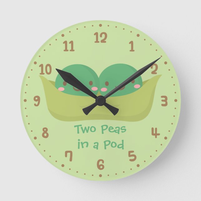 Two Peas in a Pod Twins Nursery Room Decor Round Clock (Front)
