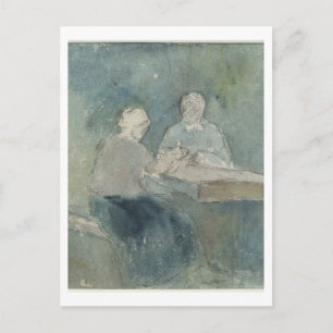 Two Peasants at the Table, c.1874 (w/c on paper) Postcard