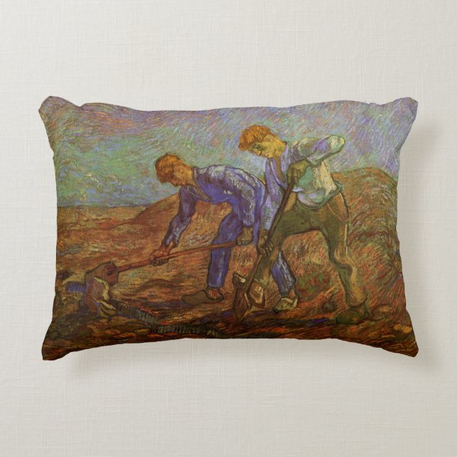 Two Peasants Digging by Vincent van Gogh Accent Pillow (Front)
