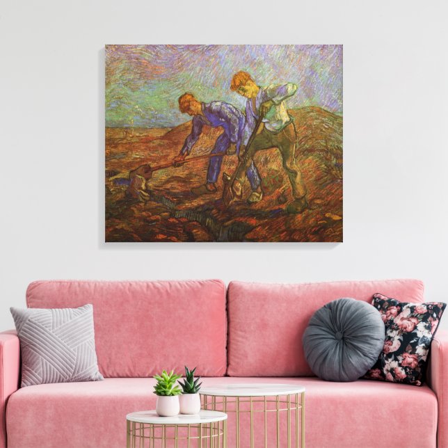 Two Peasants Digging by Vincent van Gogh Canvas Print (Insitu(LivingRoom))