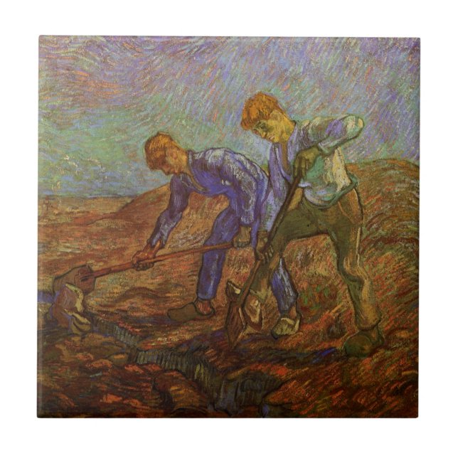 Two Peasants Digging by Vincent van Gogh Tile (Front)