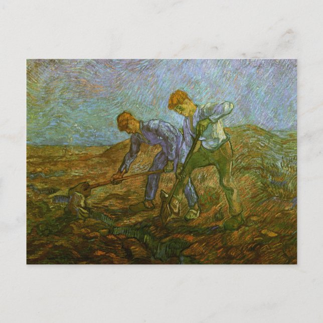 Two Peasants Digging, Van Gogh Fine Art Postcard (Front)