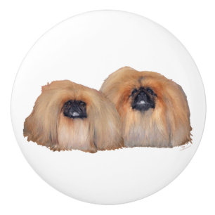 Two Pekingese Ceramic Knob