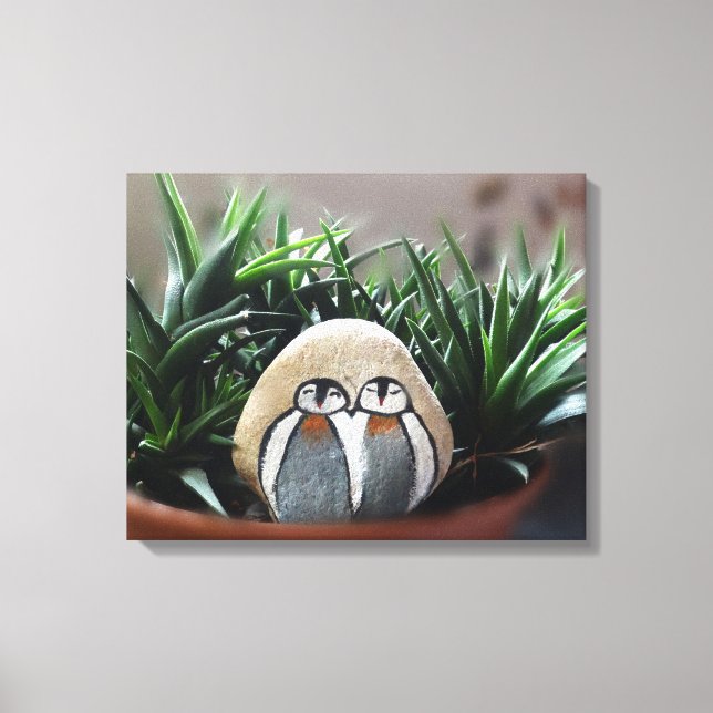Two Penguins Decorative Stone in Pot  Single Print (Front)