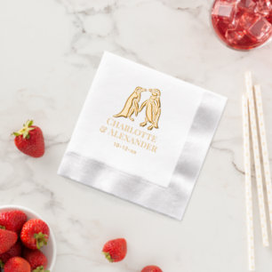 Two Penguins Silhouette #2 Couple Names Date Foil Napkins