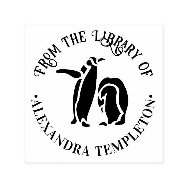 Two Penguins Silhouette “From the Library of” Name Self-inking Stamp (Design)